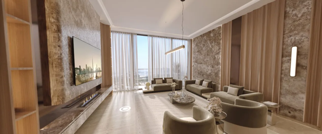 Binghatti Luxuria – living room with Downtown view